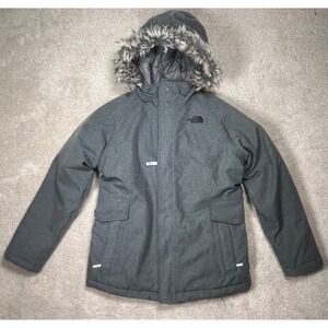 The North Face Girls Gray Winter Parka Coat Removable Hood Size L (14/16)